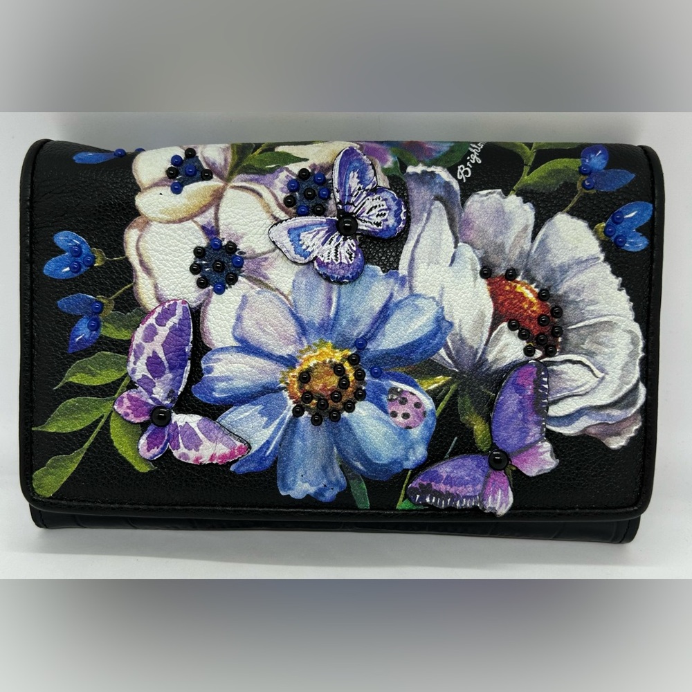 Brighton Noir Jardin Rockmore Convertible Wallet Clutch Crossbody Handbag, EUC.